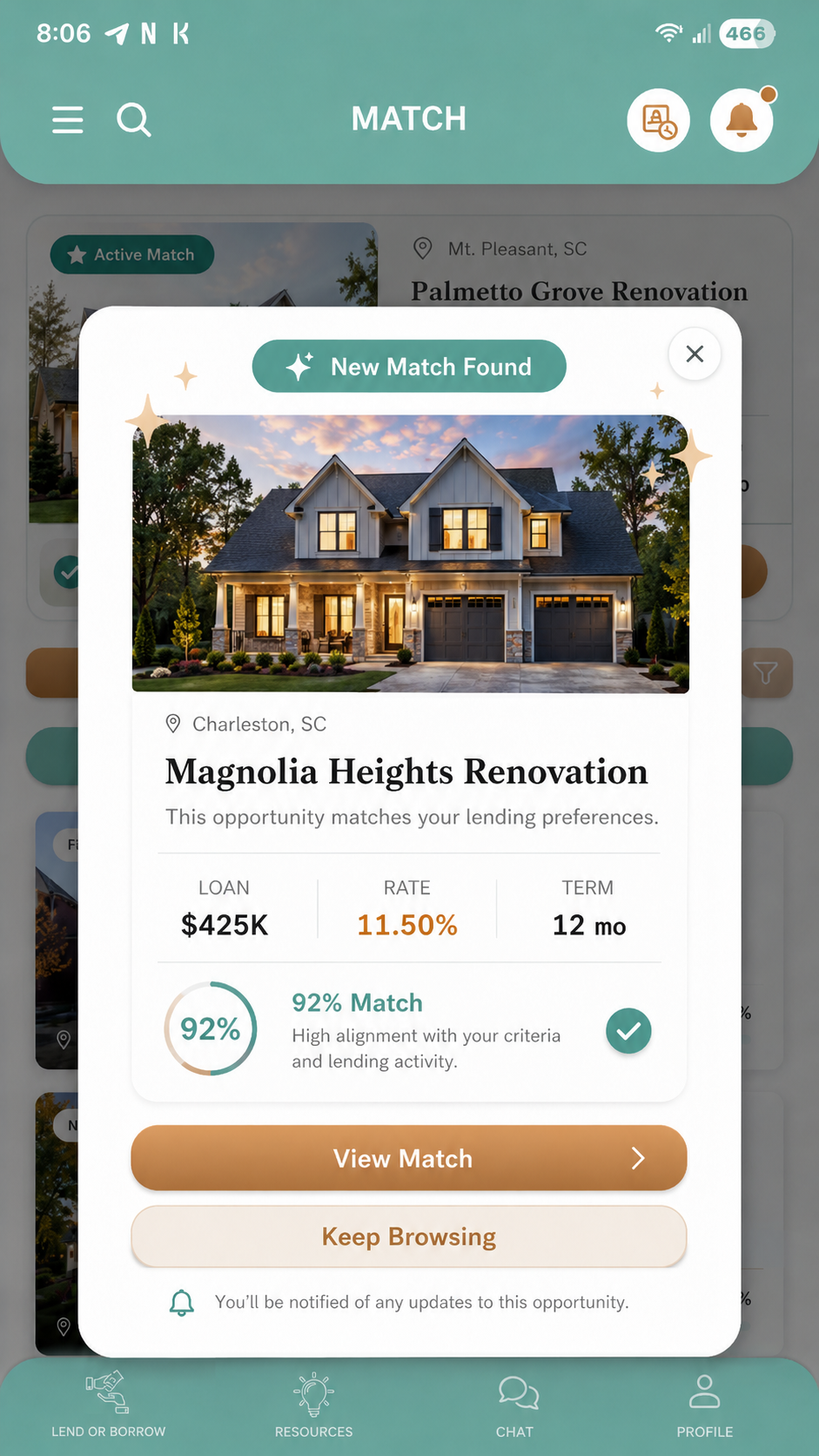 Stride Capital match modal